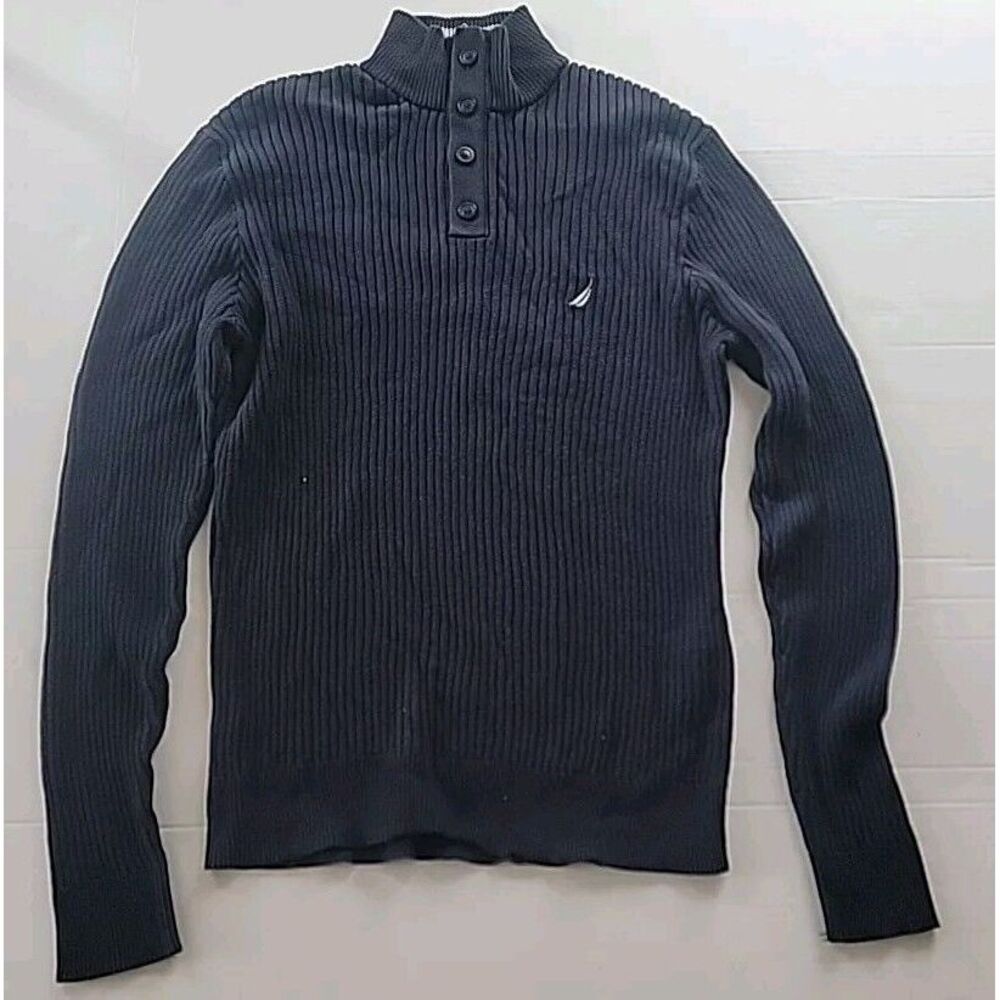 Nautica Navy Blue‎ Button Collar Sweater